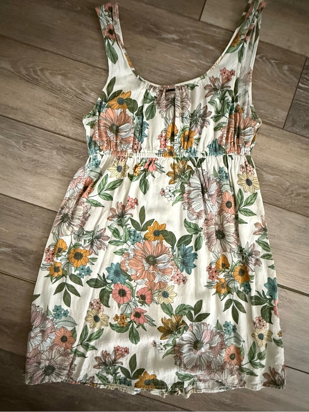 Rip Curl Cream Floral Mini Dress with Pink and Yellow Blooms - Picture 3 of 3